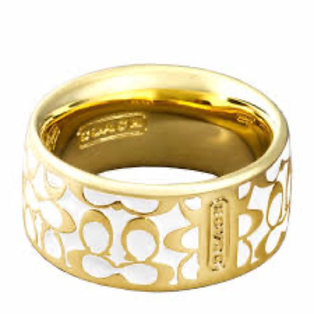 Coach - White and Gold Signature Ring